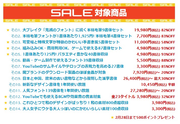 セールの対象品。期間中に随時追加される