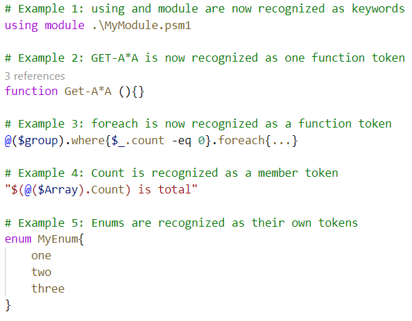 字句解析によるシンタックスハイライト。「PowerShell ISE」とほぼ同等