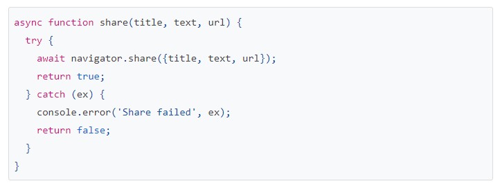 開発者は簡単なスクリプトを追加するだけで、Webアプリに［共有］機能を追加できる
