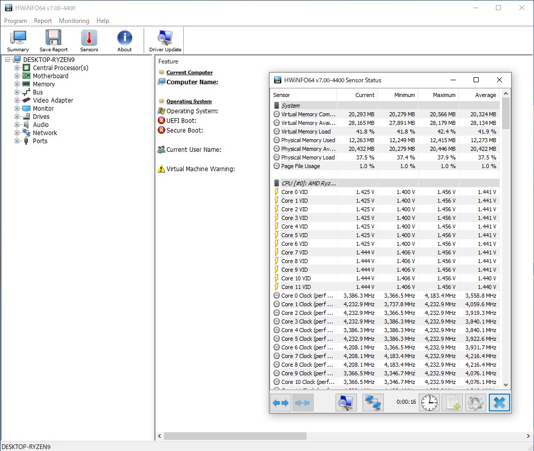 メイン画面と［Sensors］ダイアログ