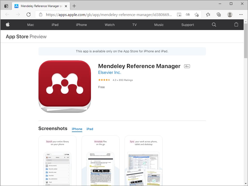 「Mendeley」のモバイルアプリ