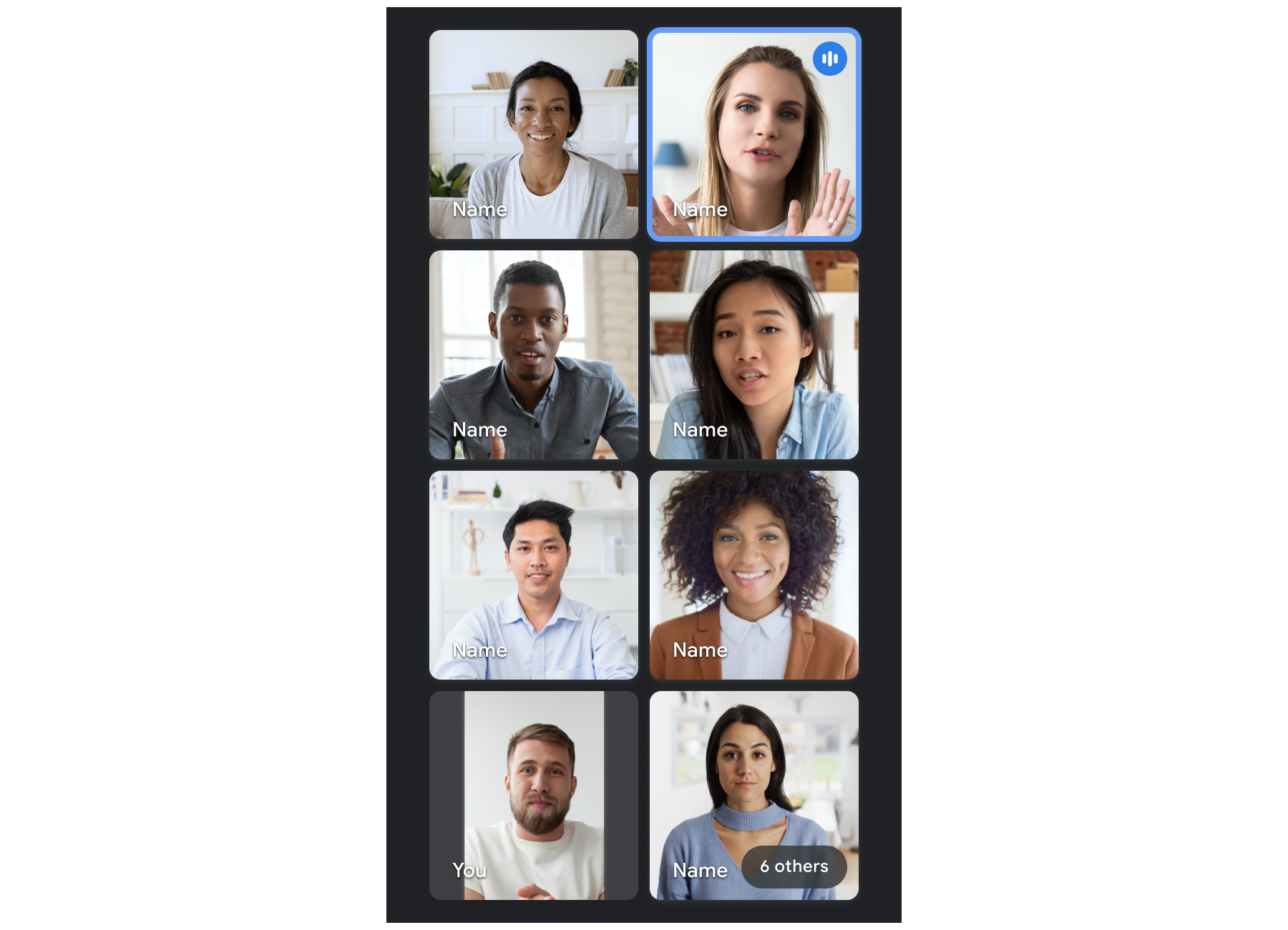 モバイル版「Google Meet」アプリにも8人同時表示のタイルビュー