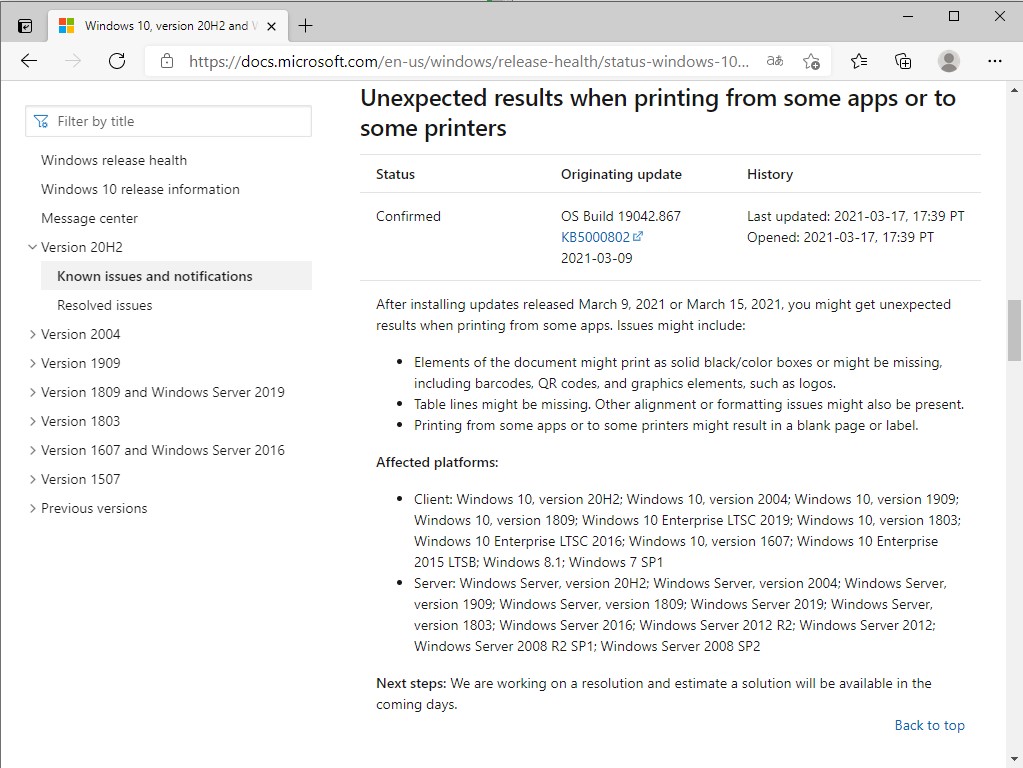 “Windows message center”におけるアナウンス