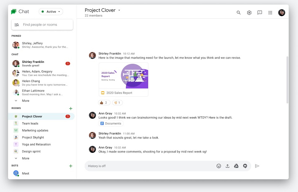 現行の「Google Chat」のUI