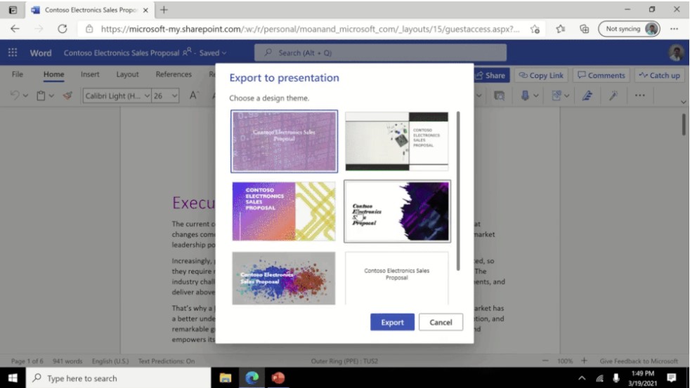 「Word」文書を数クリックで「PowerPoint」プレゼンテーションへエクスポートする機能