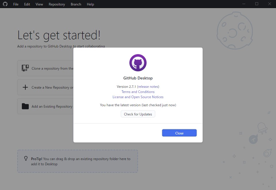 「GitHub Desktop」v2.7.1