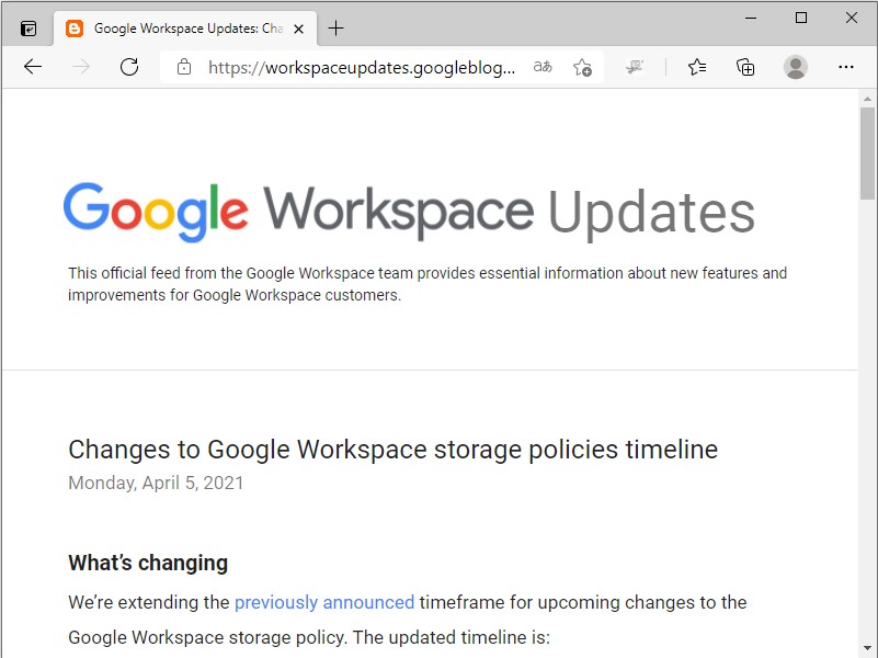 公式ブログ“Google Workspace Updates”