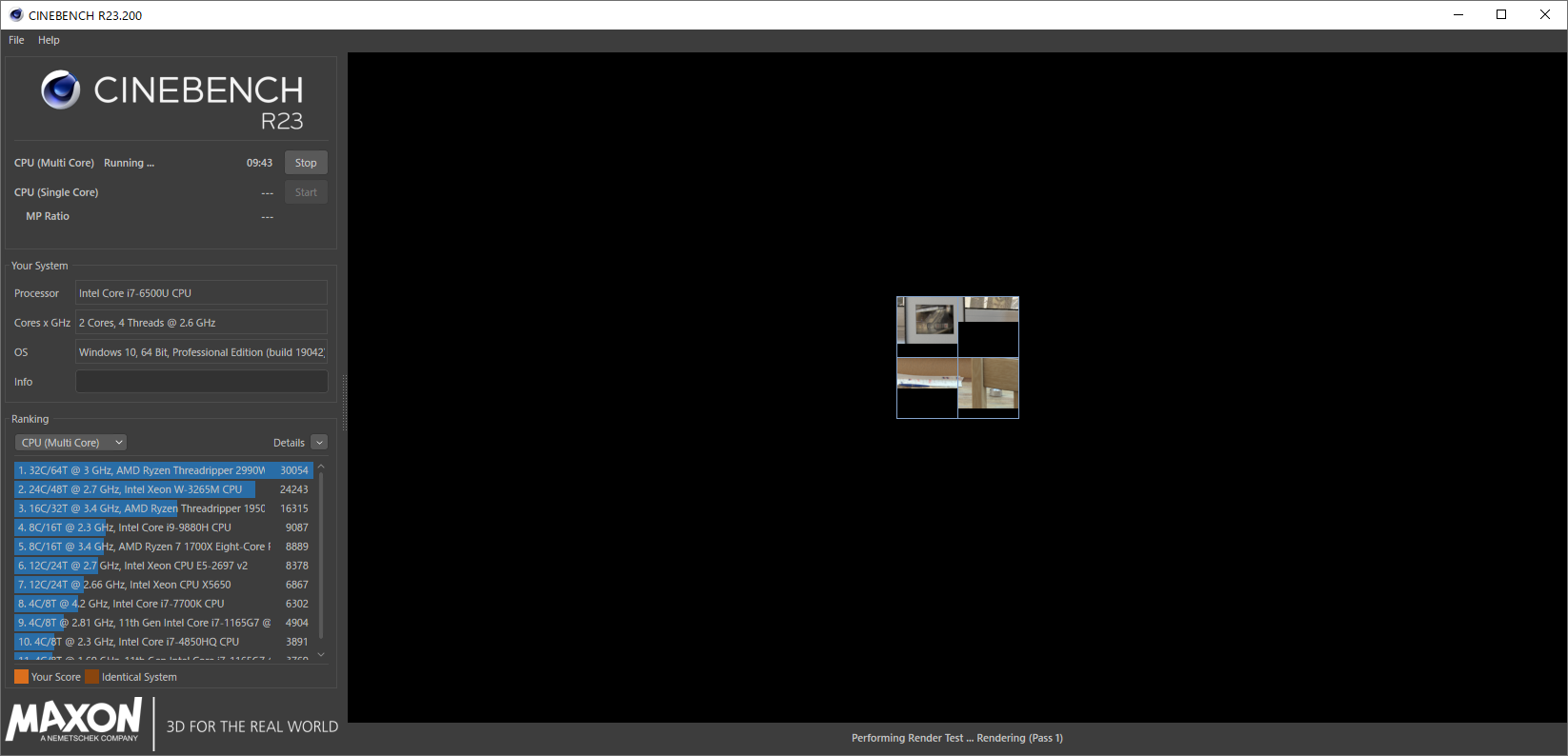 4つの正方形が現れて3Dオブジェクトをレンダリング
