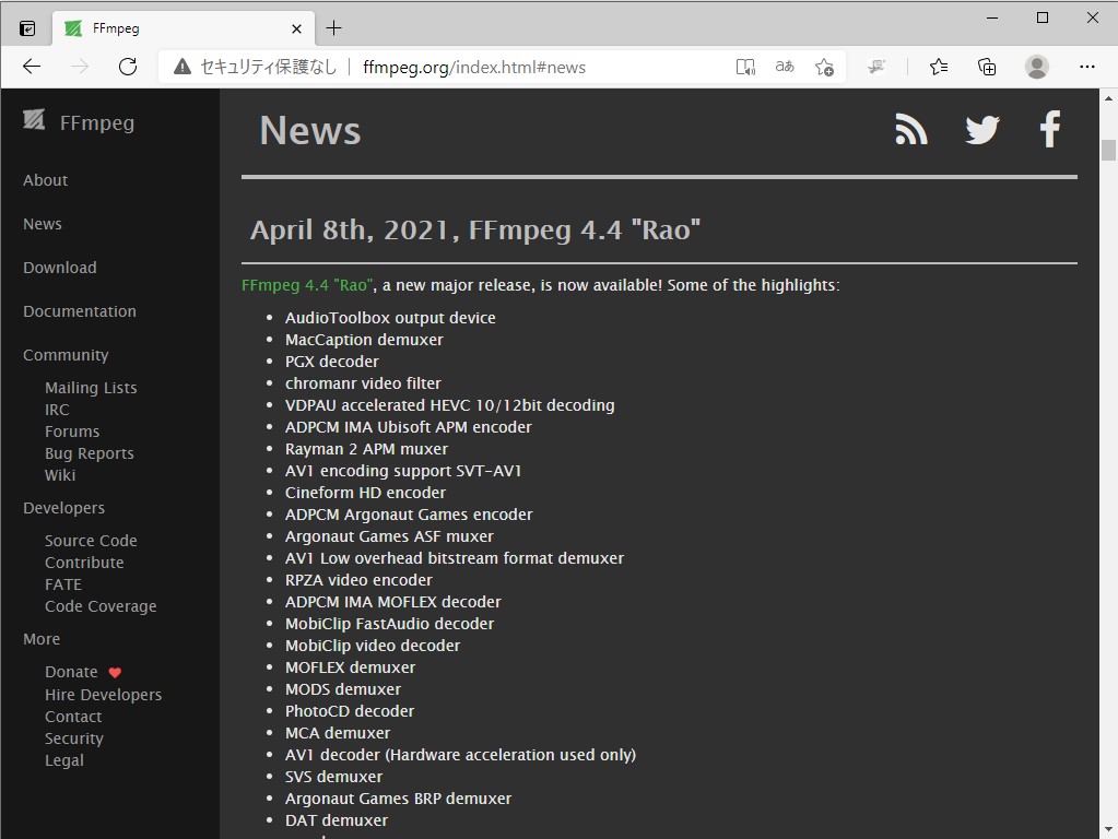 「FFmpeg 4.4」が公開