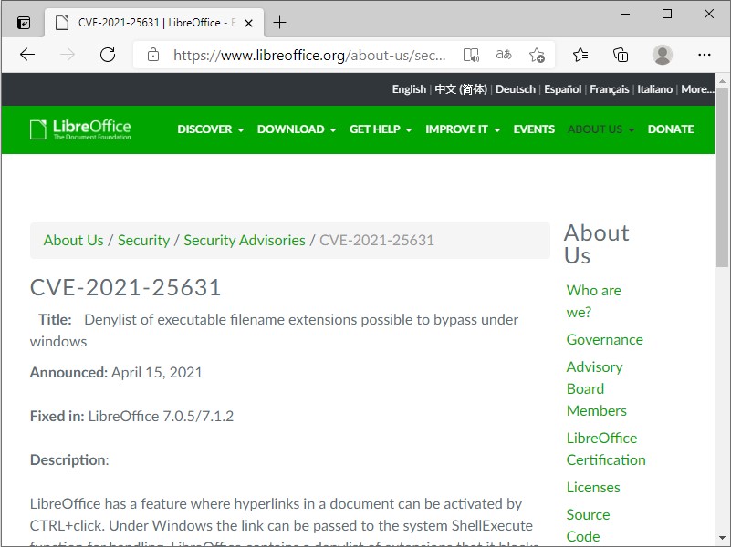 The Document Foundationの脆弱性情報
