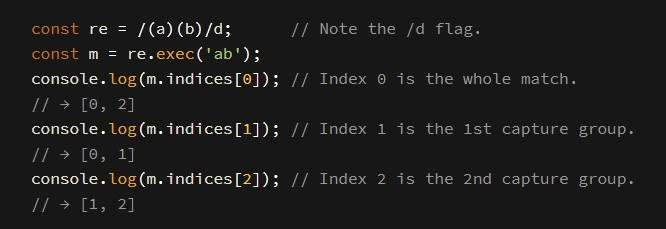 正規表現マッチインデックス（RegExp match indices）