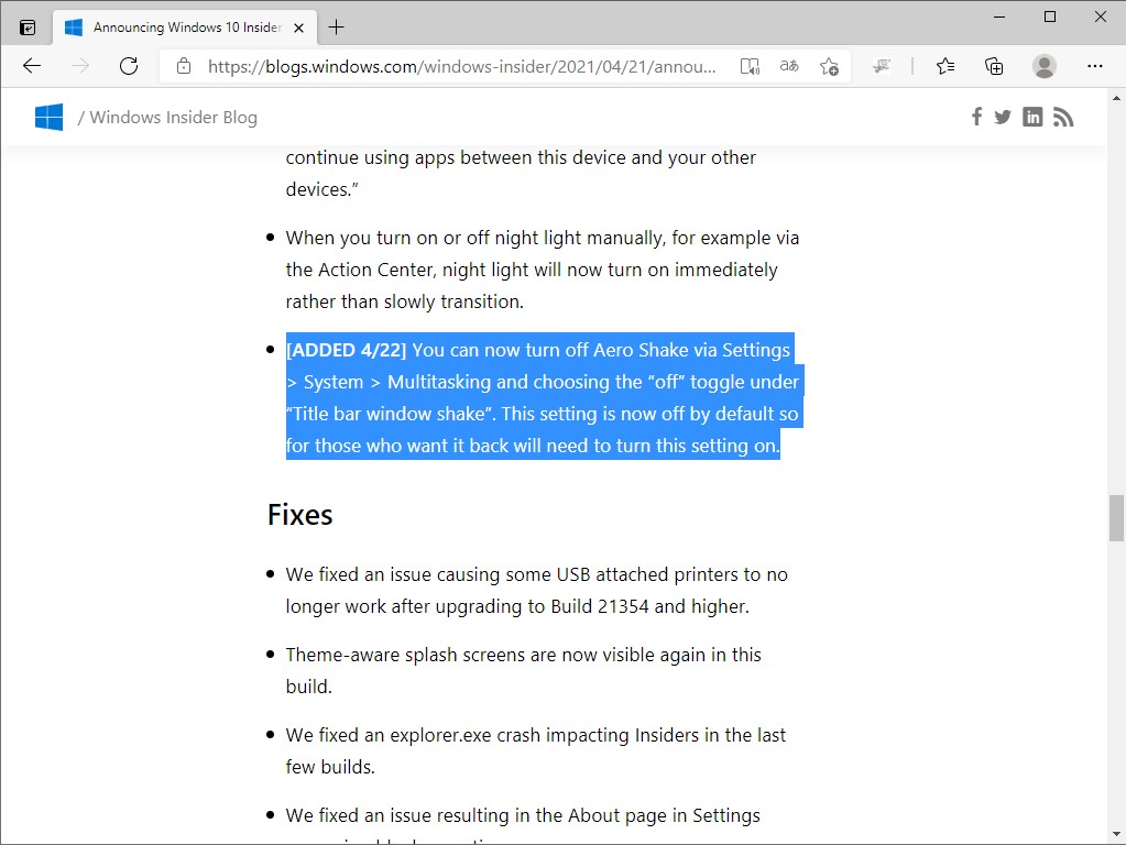 Windows 10の最新プレビュー版に追加されたオプション