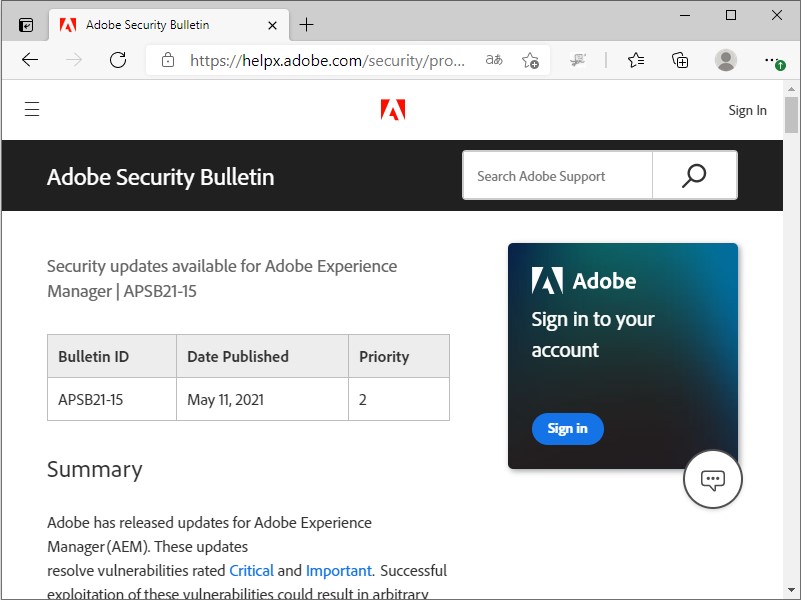 脆弱性情報「APSB21-15」