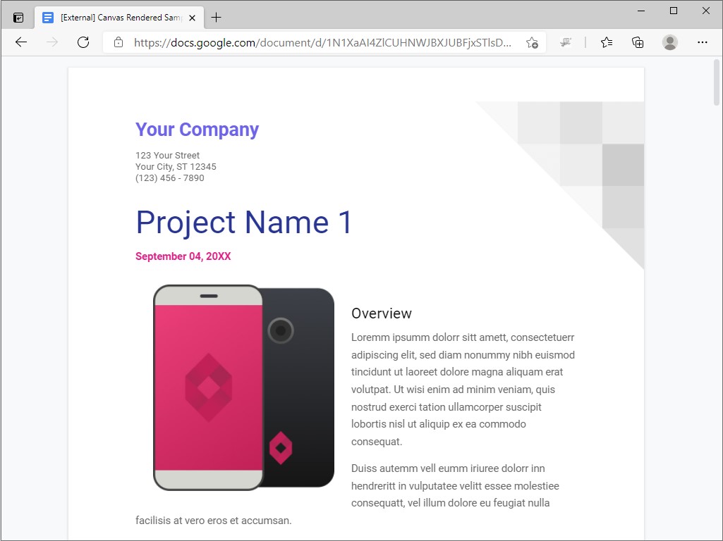canvasベースのレンダリングが用いられた「Google ドキュメント」のテストページ