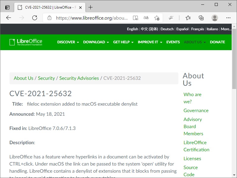 The Document Foundationの脆弱性情報