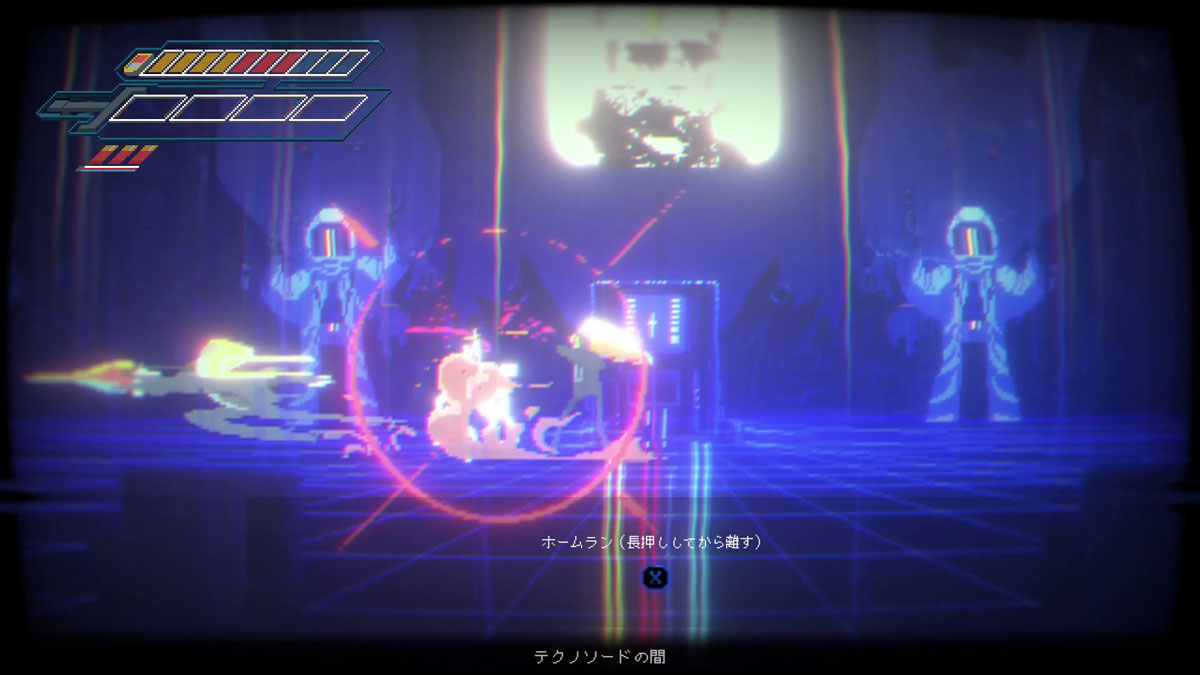 <span class="fnt-120">溜めて放つ「ホームラン」など攻撃アクションも多彩</span>		溜めて放つ「ホームラン」など攻撃アクションも多彩