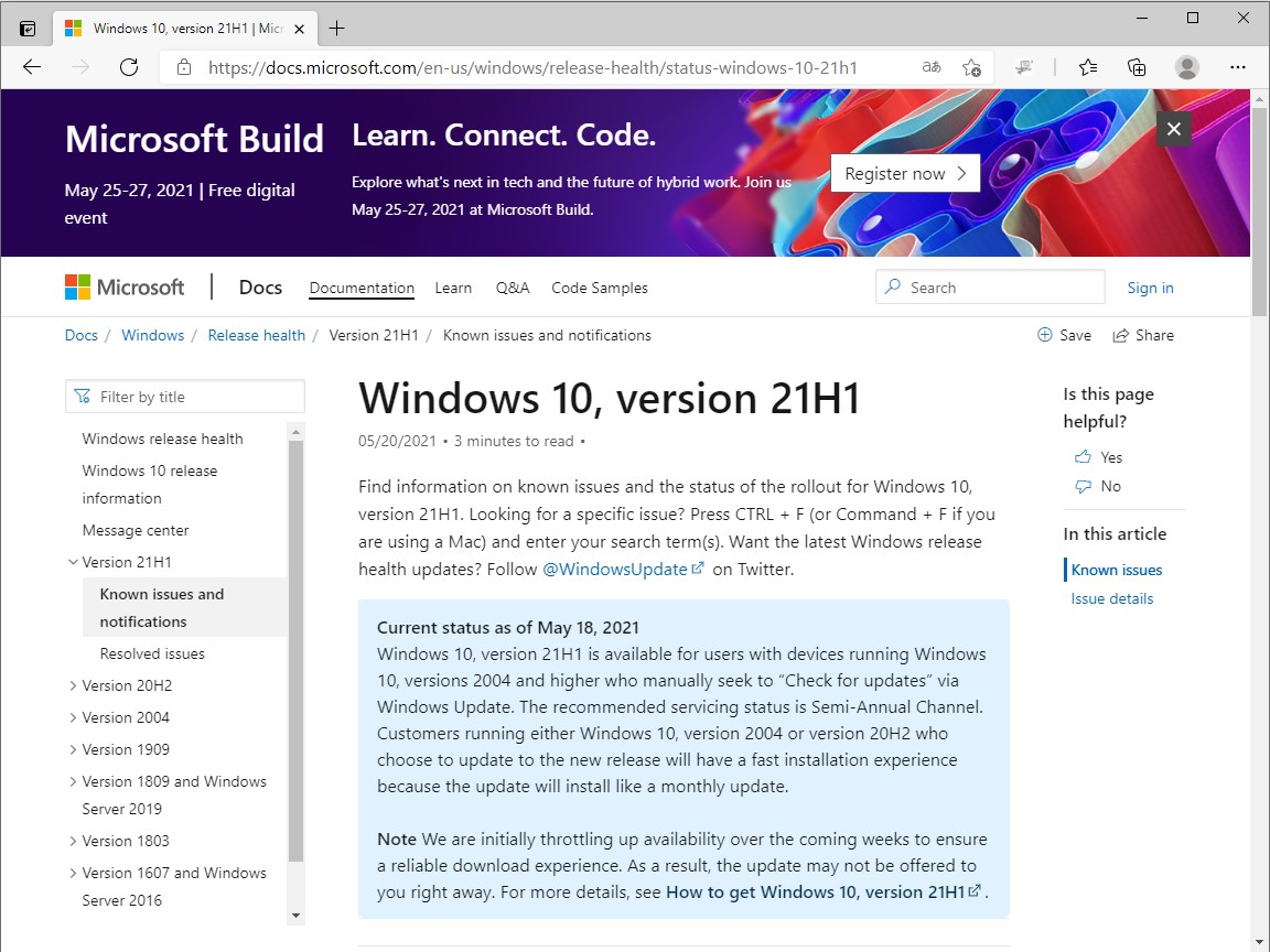 Windowsのリリース情報ページ