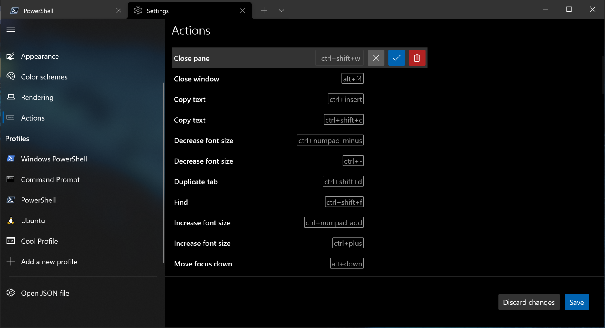 アクションに割り当てるキーボードショートカットキーの編集