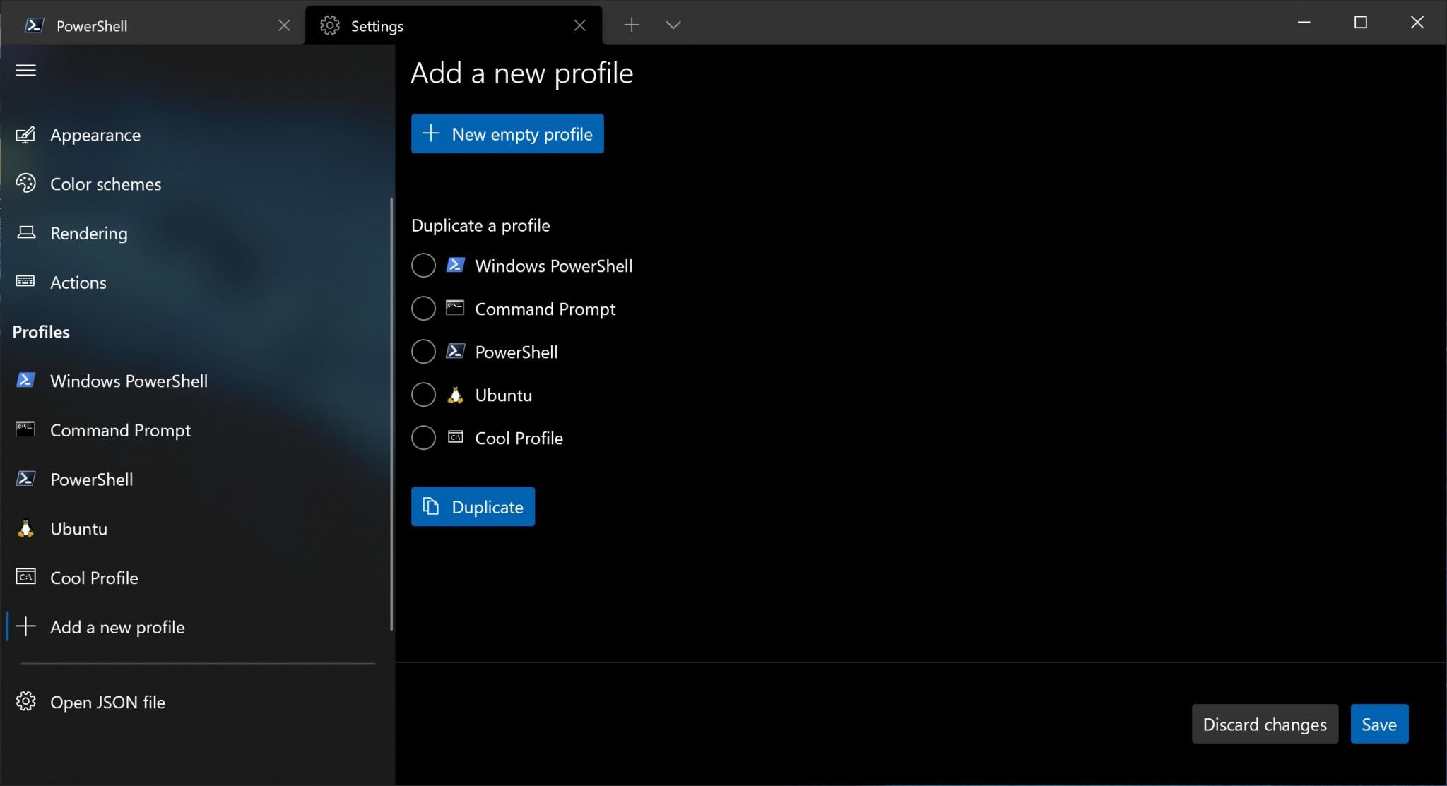 新しいプロファイルの追加