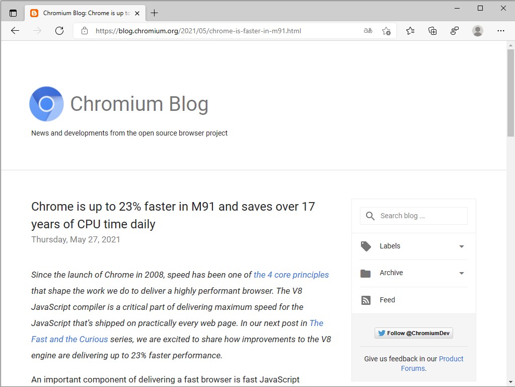 公式ブログ「Chromium Blog」