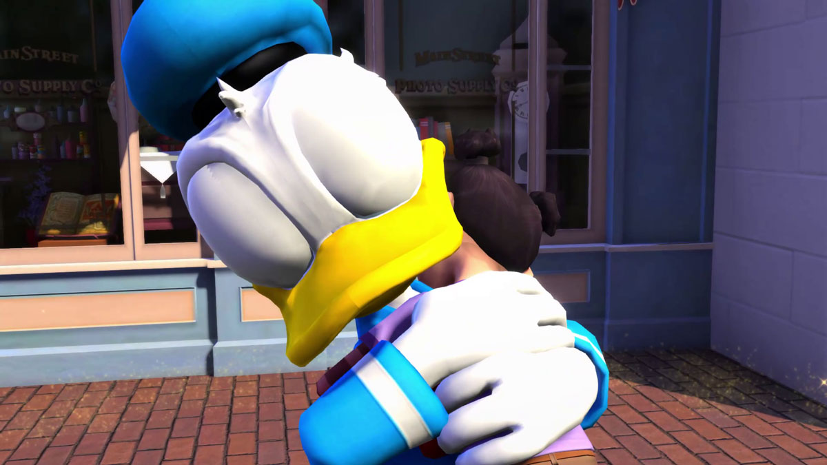 <span class="fnt-120">ドナルドとハグ。もちろん他のキャラクターたちともできる</span>		ドナルドとハグ。もちろん他のキャラクターたちともできる