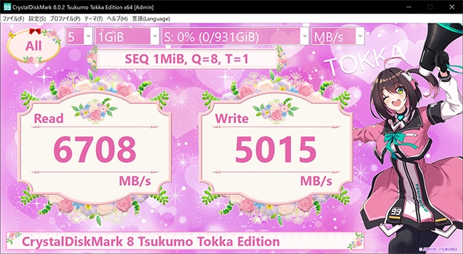 「CrystalDiskMark 8 Tsukumo Tokka Edition」