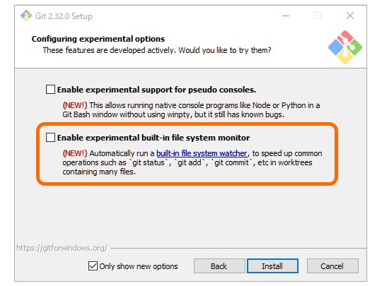 試験的な機能としてビルドインのファイルシステムモニターを利用するオプションが追加