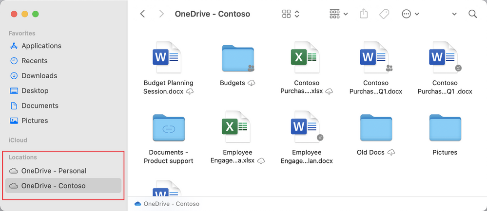 「Finder」のサイドパネルに「OneDrive」フォルダーがリストアップ