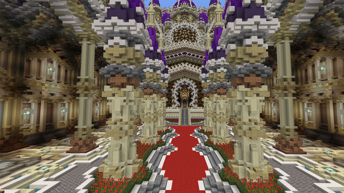 装飾と色調を何層にも重ねた重厚感のある建築物が特徴