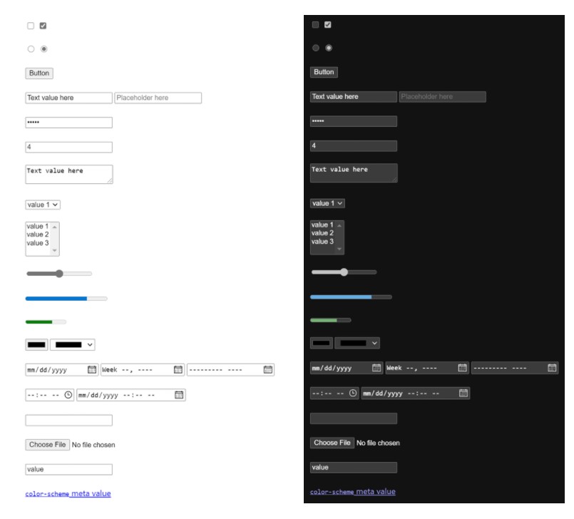 フォームコントロールのライトテーマとダークテーマ
