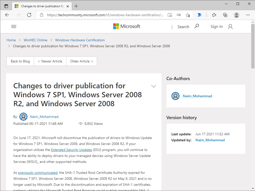 「Microsoft Tech Community」での発表