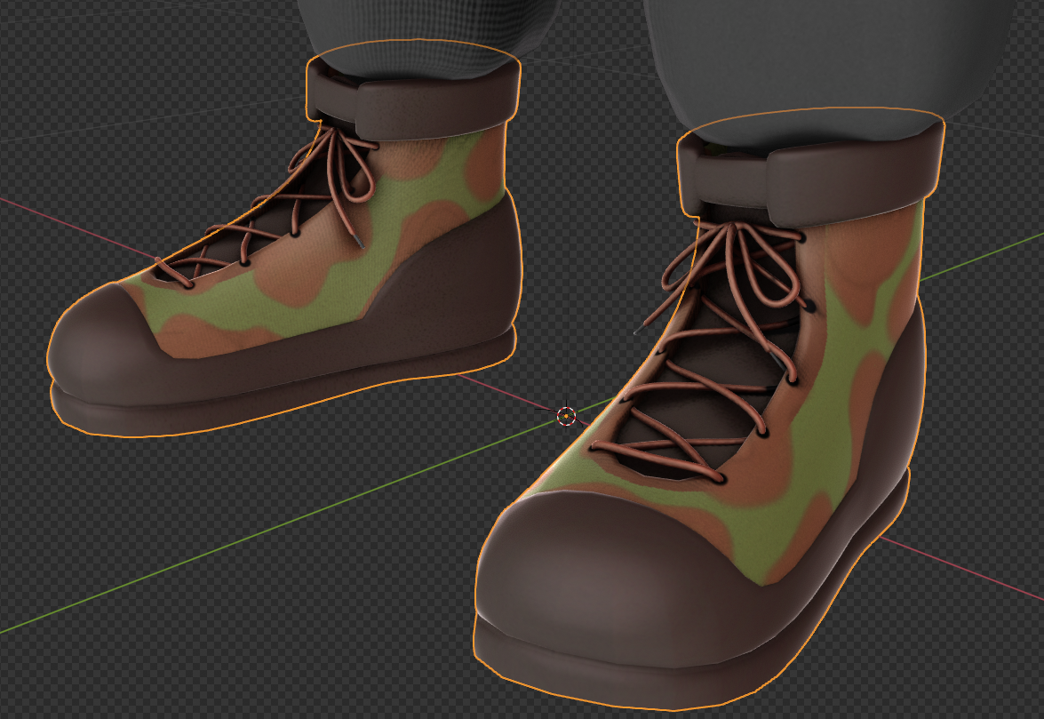 陰影をベイクしたテスクチャに色を乗せて作った靴まわり