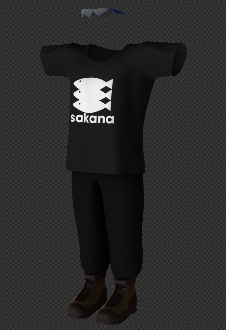 シャツとズボンはクロスシミュレーションで仕上げ。シミュレーション結果を「適用」して静的なデータにしてある