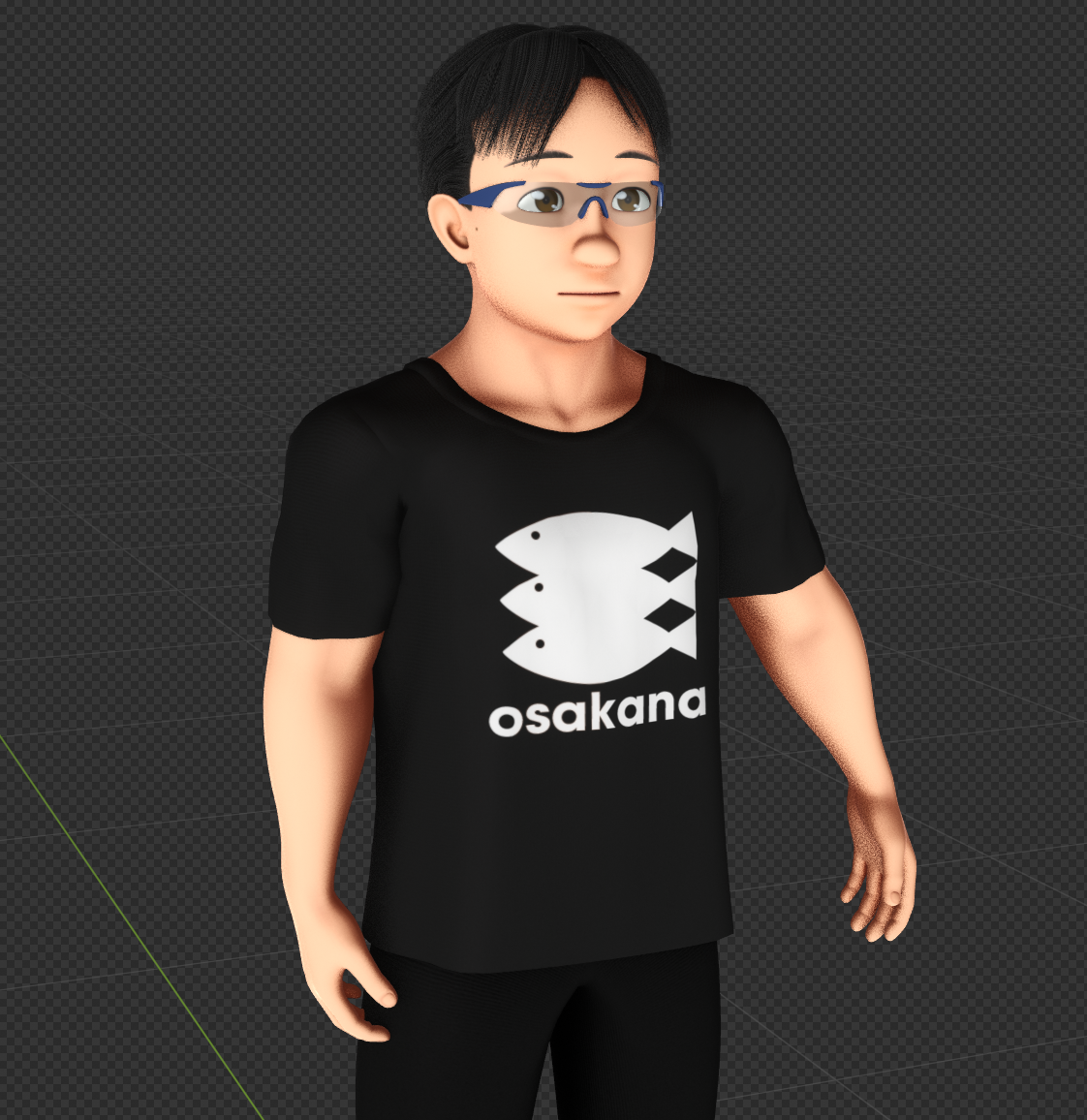 ミラーモディファイアが有効な状態。シャツの柄に見られるように、テクスチャーは非対称のものを設定可能