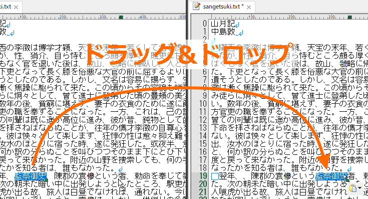 選択テキストをドラッグ＆ドロップで移動