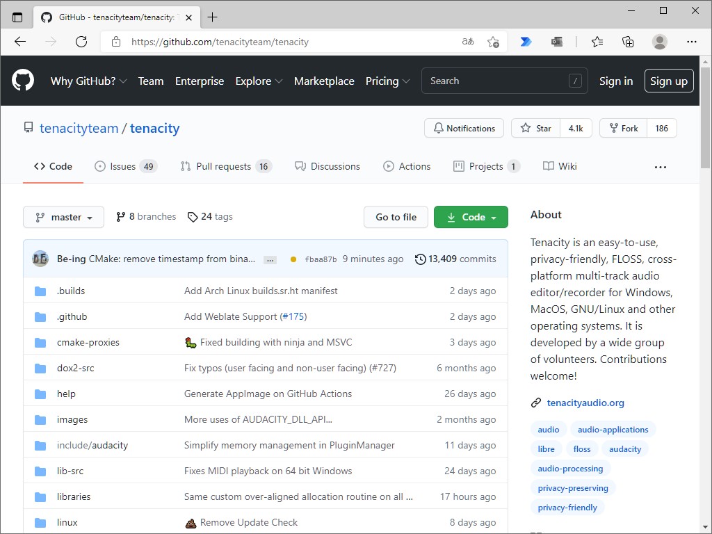 「Tenacity」のGitHubプロジェクト