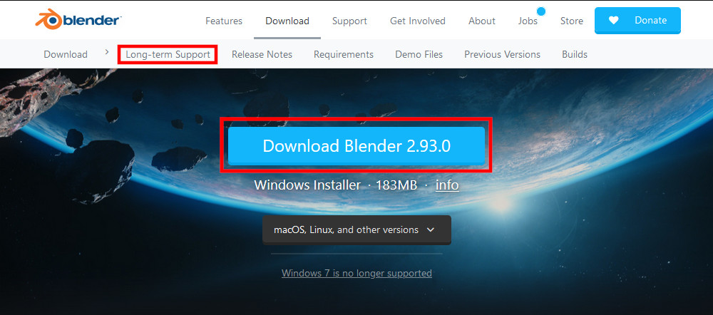 Blender Foundationのダウンロードページ