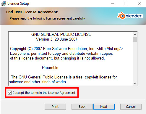 インストーラーのGPLの確認ステップ