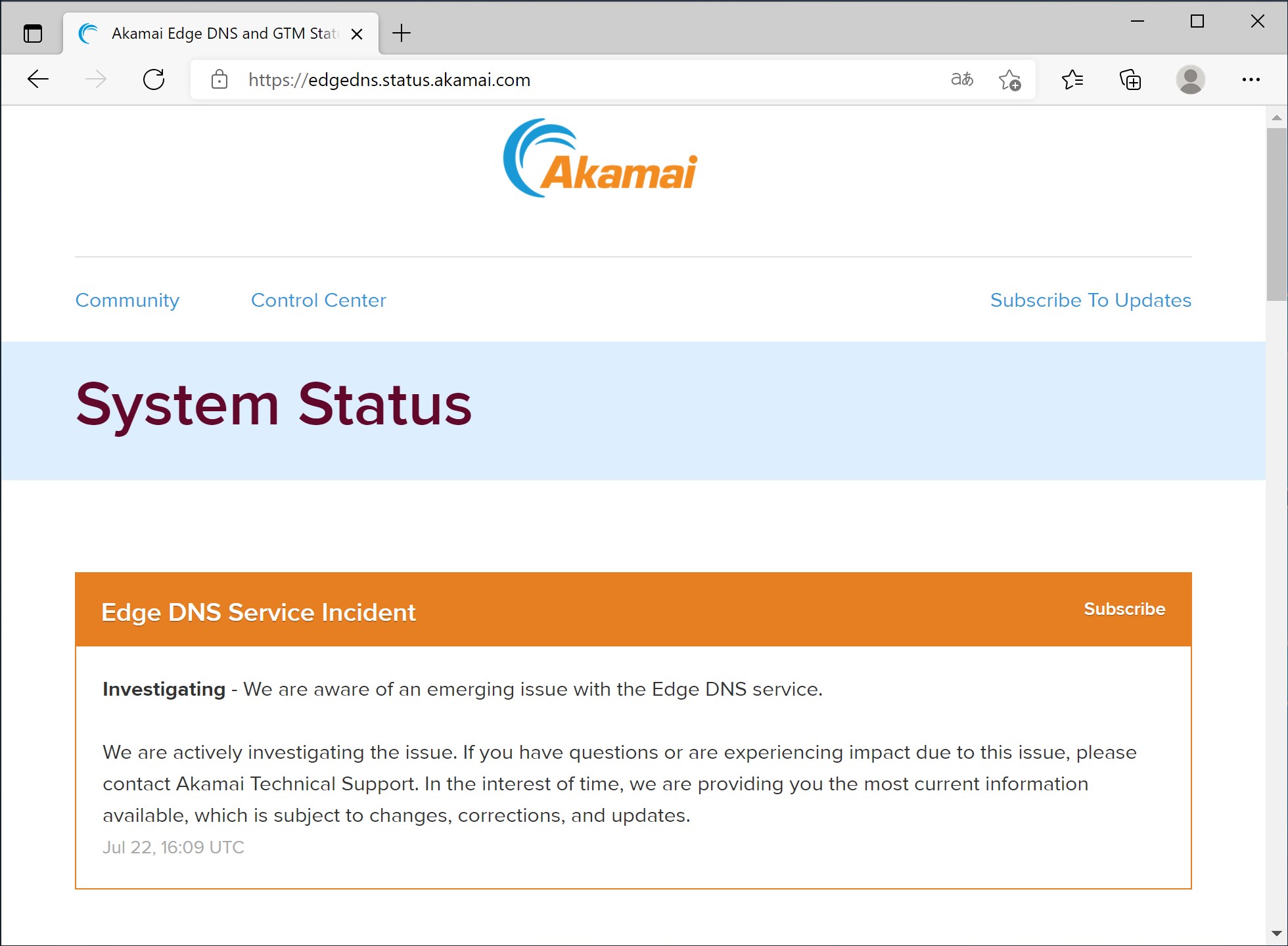 米Akamaiのアナウンス