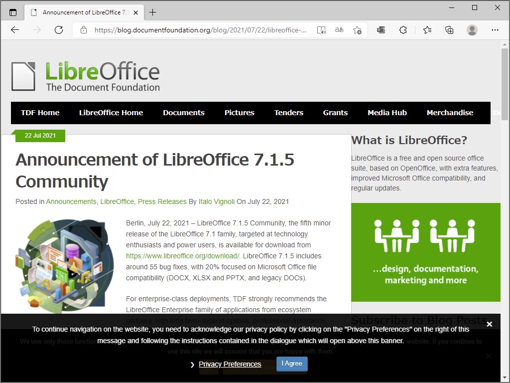 The Document Foundation、「LibreOffice 7.1.5 Community」を公開