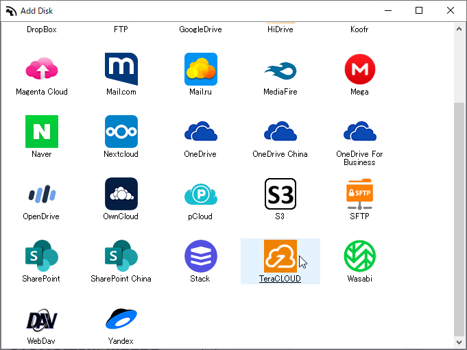 ［TeraCLOUD］を選択