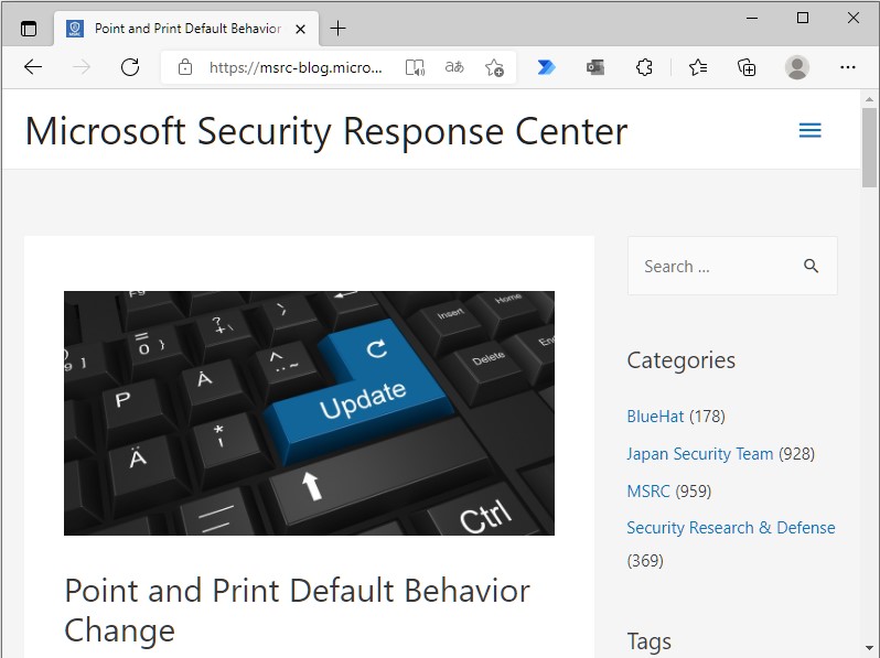 「Microsoft Security Response Center」のアナウンス