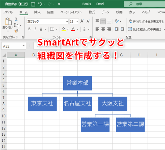 Excel 組織図を効率よく作りたい エクセルで簡単に概念図を作成するテク いまさら聞けないexcelの使い方講座 窓の杜