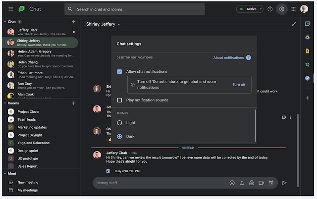 Web/PWA版「Google Chat」アプリがダークモードに対応