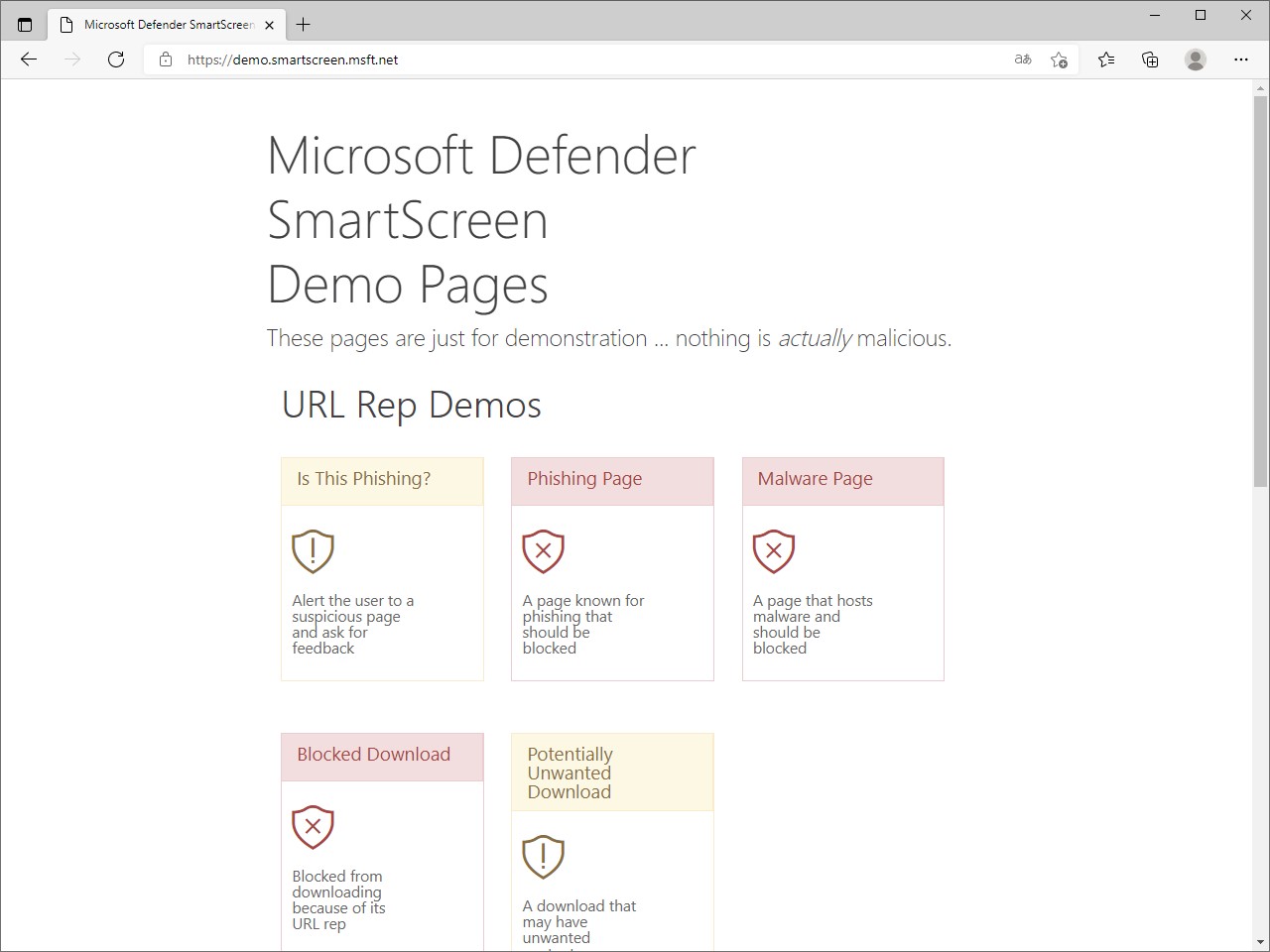 公式の「SmartScreen」デモサイト