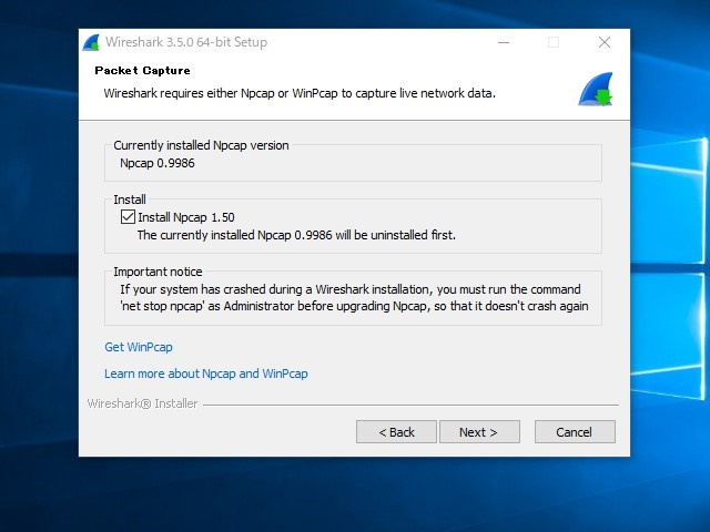 Windows版インストーラーに「Npcap 1.50」が同梱