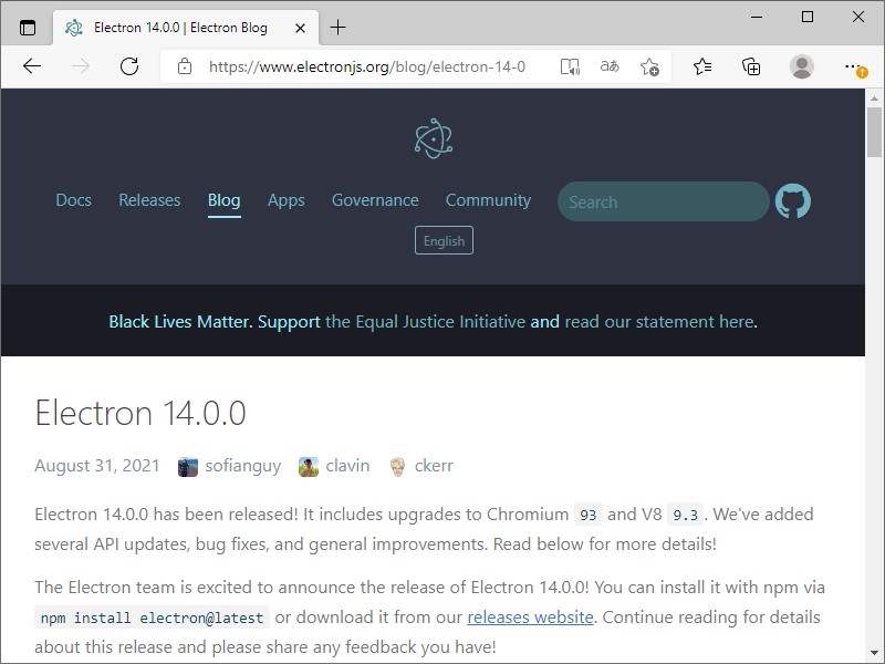 「Electron 14.0.0」がリリース