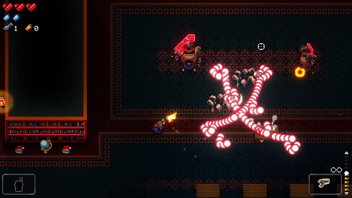 ダンジョン内の部屋に入ると敵が現れ、撃ち合いによる戦いになる