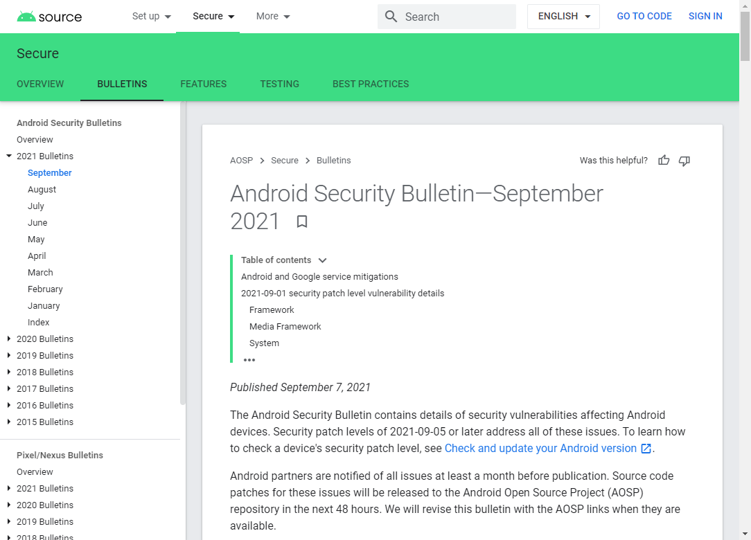 Androidの月例セキュリティ情報