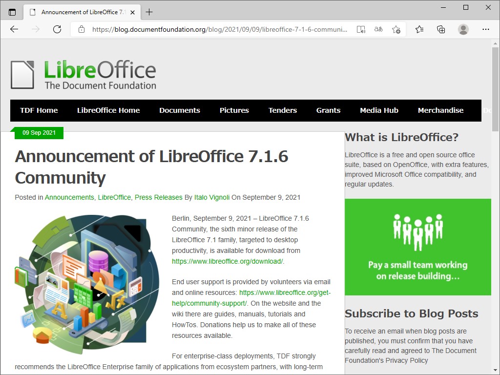 The Document Foundation、「LibreOffice 7.1.6 Community」を公開